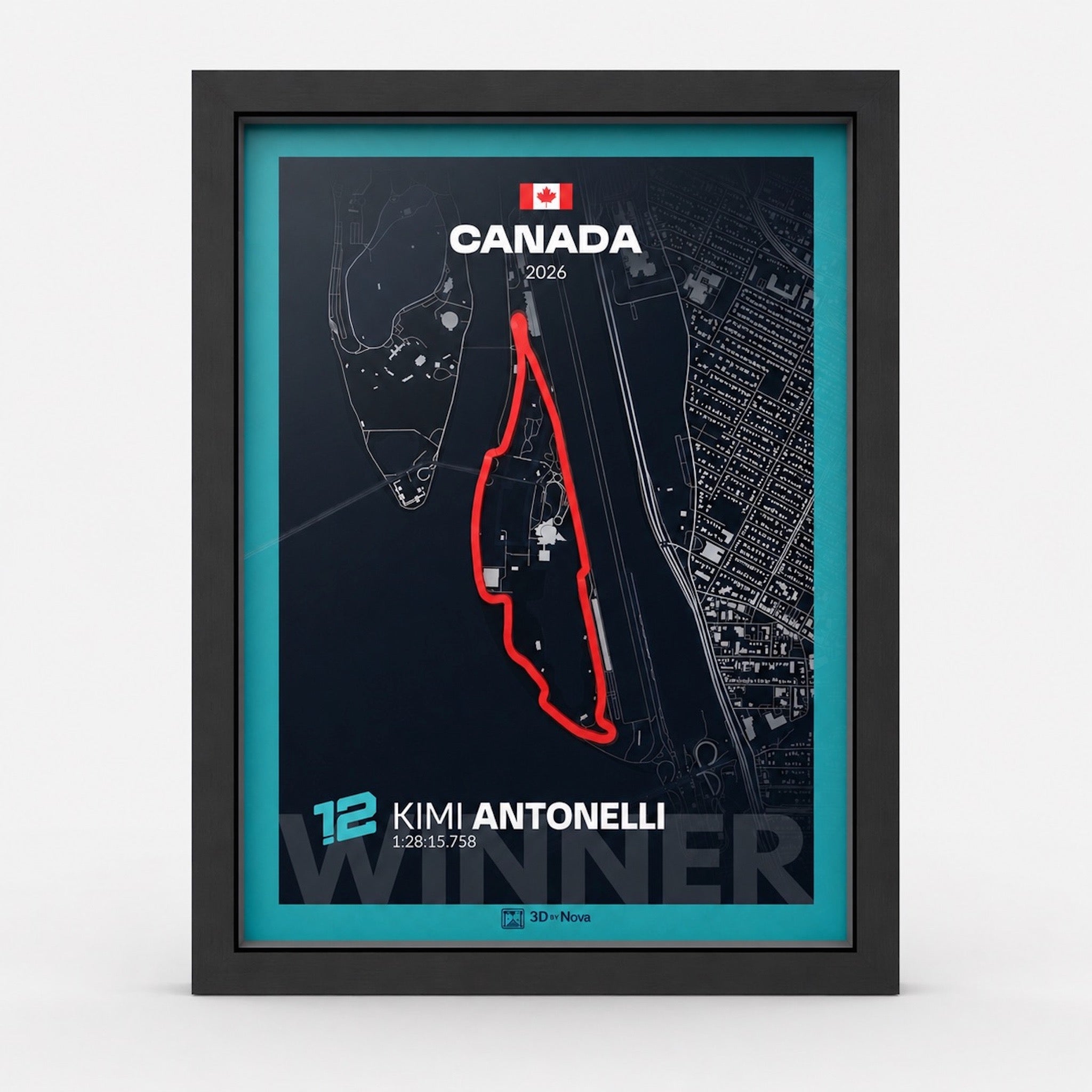 Canadian Grand Prix Circuit Gilles Villeneuve framed track art front view - 2026 winner