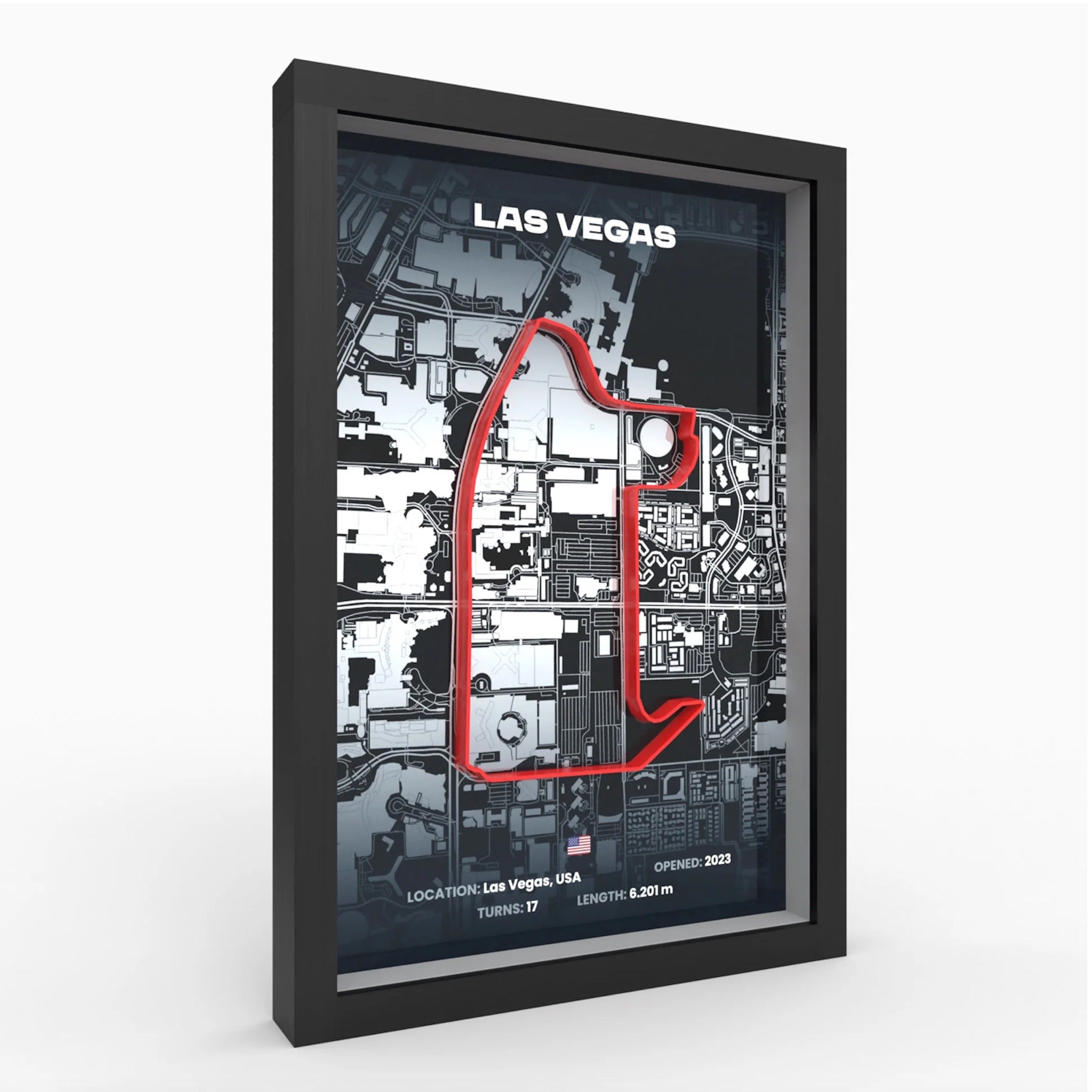 Side angle Las Vegas track artwork showing long straight layout