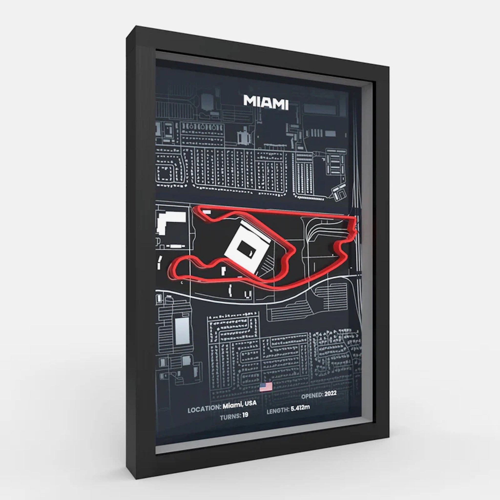 Side angle of Miami track artwork showing 3D contour and layering