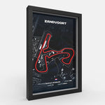 Side profile Zandvoort track artwork highlighting banking layers