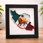 “Framed Iran map wall art with 3D layered design and lion and sun centerpiece”
