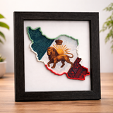 “Framed Iran map wall art with 3D layered design and lion and sun centerpiece”
