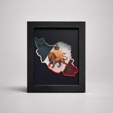 “Iran 3D wall art in black shadowbox frame on dark background, premium decor photo”