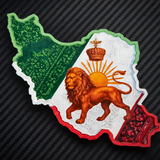 Close-up of Lion & Sun Iran map magnet showing layered edges and detailed emblem finish
