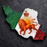 Lion & Sun Iran map magnet displayed on stainless steel refrigerator holding grocery note and photo.